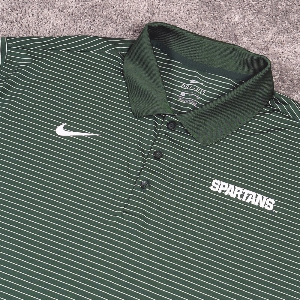Nike Dri-Fit Michigan State Spartans Polo Shirt Mens 3XL Green Striped Logo Golf